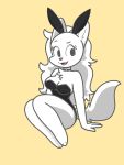  3:4 anthro barefoot blanca_(nicky_illust) breasts bunny_costume canid canine canis cleavage clothed clothing costume domestic_dog female fluffy fluffy_tail fur hi_res mammal nicky_illust nordic_sled_dog samoyed simple_background sitting solo spitz white_body white_fur 