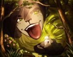  anthro cbl_art faun ferris_(cbl_art) forest freckles green_eyes imminent_vore macro male male_pred male_prey micro size_difference tongue tongue_out tree vore 