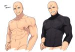  1boy abs alternate_costume arima_(arima_bn) bald bara blue_eyes bodysuit chest cropped_torso cross_scar fate/grand_order fate_(series) highres houzouin_inshun_(fate/grand_order) looking_at_viewer male_focus muscle navel nipples pectorals scar shirtless smile solo tight upper_body 