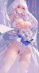  1girl absurdres areolae azur_lane bangs bare_shoulders blunt_bangs blush bouquet breast_grab breasts bridal_veil cropped_legs dildo dildo_under_panties disembodied_limb dress drooling elbow_gloves eyebrows_visible_through_hair flower garter_straps gloves grabbing grabbing_from_behind groin groping hand_up heart heart_in_eye highres holding holding_bouquet illustrious_(azur_lane) large_breasts long_hair looking_back nipple_tweak nose_blush object_insertion one_breast_out open_mouth panties purple_eyes pussy_juice pussy_juice_trail rose saliva see-through shaded_face silver_hair sleeveless sleeveless_dress solo swd3e2 symbol_in_eye thighhighs tiara tongue tongue_out underwear upskirt vaginal vaginal_object_insertion veil very_long_hair wedding_dress white_dress white_flower white_gloves white_legwear white_panties white_rose white_veil 