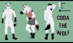  &lt;3 absurd_res anthro arm_on_head beverage black_and_white black_body black_fur black_nose bottomwear canid canine canis chinou_nagesuki clothing coda_the_wolf coffee coffee_mug color_contrast colored crotch_fluff dipstick_tail ears_up fluffy fur green_background heart_marking heartbroken hi_res male mammal model_sheet monochrome multicolored_tail neck_tuft shirt shorts simple_background slippers solo tank_top text topwear tuft white_body white_fur wolf 