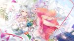  aliasing cage dress flowers gray_hair nekojita_(ika_neko46) original petals ribbons signed 