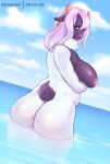  anthro bella blue_eyes bovid breasts butt caprine cloud erthy3d female hair horn invalid_tag mammal nipples patreon pink_hair sea sheep sky slightly_chubby solo standing summer thick_thighs water white_body 