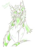  anthro breasts claws fan_character fangs female fur green_body green_eyes hi_res horn kaiju multicolored_body multicolored_fur open_mouth open_smile simple_background smile solo two_tone_body two_tone_fur vipery-07 white_background white_body white_fur wings yellow_eyes 