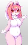  2020 4_fingers accessory blush breasts chest_tuft female fingers fur hair headband hi_res lagomorph leporid looking_at_viewer mammal naturally_censored navel nude rabbit red_eyes shitsu_kushi-mono simple_background smile solo tuft white_body white_fur 