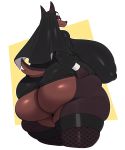  2020 5_fingers absurd_res anthro big_breasts big_butt black_nose breasts brown_body brown_fur butt canid canine canis clothed clothing curvy_figure dobermann domestic_dog eyeshadow female fingers fishnet fur hi_res huge_breasts huge_butt hyper laverne_(sssonic2) looking_at_viewer looking_back makeup mammal mature_female nipple_outline nun pinscher simple_background smile solo sssonic2 thick_thighs voluptuous yellow_eyes 