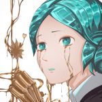  1other androgynous aqua_eyes blue_eyes crying crying_with_eyes_open crystal_hair flower gem_uniform_(houseki_no_kuni) gold golden_arms houseki_no_kuni ko_ryou lotus molten molten_metal open_mouth phosphophyllite solo streaming_tears tears 