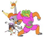  anthro ape armor avian bird boss_hosstrich cartoon_network cobra coby_(mao_mao) crown denthork female giraffe giraffid group haplorhine headgear helmet hi_res male mammal mao_mao:_heroes_of_pure_heart murid murine orangusnake orangutan ostrich primate ramaraffe rat ratarang ratite reptile rodent scalie snake snake_hood tanner_(mao_mao) villainous 