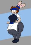  2019 angstrom apron big_breasts big_bulge biped breasts bridget_(ragnacock) brown_hair bulge clothed clothing digital_media_(artwork) fingers gynomorph hair hi_res huge_bulge hyper hyper_bulge intersex lagomorph leporid mammal rabbit solo standing thick_thighs wide_hips 