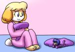  animal_crossing anthro canid canine canis domestic_dog female festive-pajams gentle_giant hair isabelle_(animal_crossing) macro mammal nintendo paws pillow pillow_hug shih_tzu sleepover toy_dog video_games 