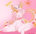  anthro anthrofied breasts claws duo fan_character female fur horn kaiju pink_eyes simple_background sitting vipery-07 white_body white_fur 