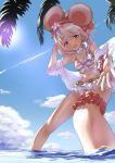  animal_ears fake_animal_ears granblue_fantasy highres mouse_ears outstretched_hand piiko_(aa_doushiyou) red_eyes swimsuit vikala_(granblue_fantasy) white_hair 