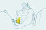  anthro banana bethesda_softworks claws deathclaw fallout fangs food fruit horn male muscular muscular_anthro muscular_male open_mouth plant simple_background sitting solo spikes video_games vipery-07 