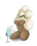 big_breasts bodily_fluids breasts cleavage clothed clothing digital_media_(artwork) female heat_(temperature) hi_res horn huge_breasts humanoid kaboozle mechanical_fan nintendo pok&eacute;mon pok&eacute;mon_(species) pok&eacute;morph simple_background skimpy solo sweat under_boob video_games whimsicott white_background whitney yellow_eyes 