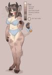  anthro bell big_breasts black_horn blue_eyes blush bovid bovine bra breasts brown_background brown_body brown_fur brown_nose cattle chest_tuft cleavage clothed clothing ear_piercing english_text female fur guernsey_cattle hair hoof_hands hooves horn lewdshiba mammal markings model_sheet multicolored_body multicolored_fur navel panties piercing pippi_(lewdshiba) ribbons short_hair simple_background solo standing tail_bell tail_bow tail_ribbon tail_tuft tan_body tan_fur text tuft two_tone_body two_tone_fur underwear watermark wide_hips 