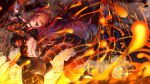  16:9 2019 absurd_res animal_humanoid big_breasts breasts butt dragon dragon_humanoid female fire hair hi_res humanoid lava long_hair looking_at_viewer low-angle_view magic nekoarashi red_eyes red_hair smile solo widescreen 
