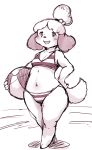  2020 animal_crossing anthro ball beach_ball bikini breasts canid canine canis clothed clothing domestic_dog female isabelle_(animal_crossing) kemono mammal midriff monochrome navel nintendo setouchi_kurage solo swimwear video_games 