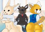  2020 aerth aggressive_retsuko ailurid anthro big_breasts big_butt black_tie_(suit) bottomless breasts butt canid canine chair clothed clothing clothing_lift convenient_censorship curvy_figure eyewear female fennec fenneko fox fur furniture group haida hand_on_butt hyaenid imminent_sex inside looking_back male mammal open_mouth partially_clothed red_panda retsuko sanrio shirt shirt_lift sitting smile spotted_hyena suit sunglasses teeth thick_thighs tongue topwear undressing wide_hips 