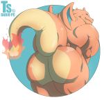  2019 absurd_res anthro anthrofied back_muscles barazoku bare_back big_butt big_muscles butt charizard hi_res looking_at_viewer looking_back male muscular muscular_anthro muscular_male nintendo nude pok&eacute;mon pok&eacute;mon_(species) presenting presenting_hindquarters rear_view reptile scalie simple_background smile solo standing thick_thighs triceps tylerstark video_games wings 