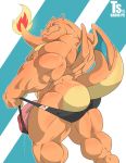  2018 abstract_background anthro anthrofied back_muscles barazoku bare_back barely_contained big_butt big_muscles big_penis bodily_fluids butt butt_focus charizard clothing erection genital_fluids genitals hamstrings hi_res looking_at_viewer looking_back male muscular muscular_anthro muscular_male nintendo nipples pecs penis pok&eacute;mon pok&eacute;mon_(species) precum precum_string precum_through_clothing rear_view reptile scalie simple_background smile solo speedo standing swimwear thick_thighs triceps tylerstark vein veiny_muscles video_games wet wet_clothing wings 