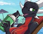  activision anthro beverage big_breasts black_body breasts chair cynder dragon female furniture green_eyes holding_beverage holding_object horn looking_at_viewer lyorenth-the-dragon nipples nude one_eye_closed open_mouth outside pool_(disambiguation) red_body scalie sitting smile solo spyro_the_dragon teeth tongue video_games wink 