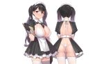  ass bikini black_hair blush breasts cleavage gloves headdress long_hair maid original pop_kyun red_eyes swimsuit thighhighs tie twintails waitress white 