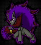  ambiguous_gender canid canine claws drinkyourvegetable fur grey_body grey_fur hair head_markings highlights_(coloring) inner_ear_fluff mammal markings nintendo pok&eacute;mon pok&eacute;mon_(species) ponytail purple_claws purple_hair purple_inner_ear purple_markings red_body red_fur shiny_pok&eacute;mon toe_claws tuft video_games yellow_eyes zoroark 