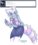  anthro anthrofied ask_blog blue_eyes breasts claws clothed clothing eyewear fan_character female fur glasses hi_res holding_object horn kaiju pink_body pink_eyes simple_background smile solo vipery-07 white_background white_body white_fur 