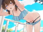  all_male bikini blue_eyes brown_hair clouds cropped cum male navel original panty_pull penis short_hair sky sunaba_(nczd5875) swimsuit third-party_edit trap twintails uncensored 