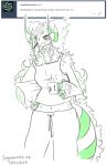  anthro anthrofied ask_blog breasts claws clothed clothing cup fan_character female fur green_body green_eyes hi_res holding_object horn kaiju simple_background solo vipery-07 white_background white_body white_fur yellow_eyes 