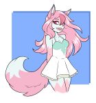  2020 ambris anthro brand_new_animal breasts canid canine cleavage clothed clothing dipstick_ears dipstick_tail dress female fox hair hand_behind_back hi_res long_hair looking_at_viewer mammal multicolored_ears multicolored_tail nazuna_hiwatashi open_mouth pink_eyes pink_hair solo studio_trigger 
