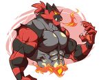  5_fingers abs anthro biceps black_body black_fur claws fangs fingers fire fur grey_body hair happyending incineroar male muscular muscular_anthro muscular_male nintendo pecs pok&eacute;mon pok&eacute;mon_(species) ponytail red_body red_fur red_nose solo vein video_games white_claws 