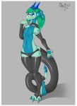  anthro bastiel camel_toe clothing collar dragon female gloves handwear hi_res latex_gloves latex_panties latex_stockings lorekeeper_(character) partial_nudity presenting seductive solo 