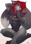  2020 5_fingers anthro blood_bag blutengel_(band) canid canine clothed clothing digital_media_(artwork) female fingers fox hair hi_res mammal red_eyes red_hair smile solo toes whiteabigail 