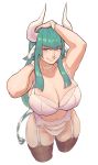  absurd_res animal_humanoid beatrix_(drzexxck) big_breasts bovid bovid_humanoid bovine bovine_humanoid bra breasts cleavage clothed clothing deviant_hearts female garter_belt garter_straps green_eyes green_hair hair hi_res huge_breasts humanoid legwear mammal mammal_humanoid panties rodenka simple_background smile solo thigh_highs underwear white_background 