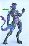  absurd_res anthro claws clothing domination dragon female hair hi_res horn long_tail looking_at_viewer pose purple_hair rahisauce rubber rubber_suit scales sharp_claws sharp_teeth teeth trill_(rahisauce) 