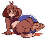  2020 3_toes 4_fingers angry animal_crossing anthro barefoot beady_eyes belly bodily_fluids brown_body brown_fur brown_hair butt canid canine canis clothed clothing countershade_face countershade_torso countershading crop_top digby_(animal_crossing) dipstick_tail domestic_dog exercise_ball fingers floppy_ears freckles fur hair hi_res leaning leaning_back looking_at_viewer male mammal midriff multicolored_tail navel nintendo shih_tzu shirt sitting sleeveless slightly_chubby solo submarine_screw sweat sweatdrop thick_thighs toes topwear toy_dog video_games wiping_forehead wristband yoga 