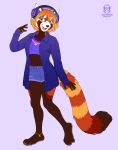  2020 4_toes 5_fingers ailurid anthro brown_body brown_fur clothed clothing digital_media_(artwork) female fingers fur hair kacey mammal midriff navel open_mouth orange_hair red_panda smile solo teeth toes tongue 