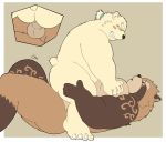  2020 anal anthro balls black_nose blush brown_body brown_fur butt canid canine duo fur gendomx genitals gyobu hi_res humanoid_hands leib_(tas) male male/male mammal moobs overweight overweight_male penis polar_bear raccoon_dog sex sitting tanuki tokyo_afterschool_summoners ursid ursine video_games 