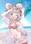  1girl animal_ears bow eyebrows_visible_through_hair fake_animal_ears flower granblue_fantasy hair_flower hair_ornament highres looking_at_viewer mouse_ears one_eye_closed red_eyes skirt star-shaped_eyewear vikala_(granblue_fantasy) white_hair white_skirt yokoshima_(euphoria) 