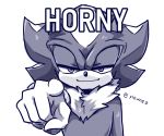  2020 6:5 absurd_res anthro clothing english_text eulipotyphlan gesture gloves greyscale half-closed_eyes handwear hedgehog hi_res looking_at_viewer male mammal meme monochrome narrowed_eyes pointing pointing_at_viewer shadow_the_hedgehog simple_background smile solo sonic_the_hedgehog_(series) text white_background xlownez 