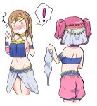  ! 2girls blush dancer embarrassed gonta_(gshoutai) harem_outfit harem_pants holding_clothes kokoro_magic_a_to_z kunikida_hanamaru kurosawa_ruby love_live! love_live!_school_idol_project love_live!_sunshine!! multiple_girls pants simple_background veil white_background 