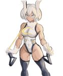  1girl animal_ears black_legwear boku_no_hero_academia breasts bunny_ears cosplay fluffy_legwear gloves grey_eyes highres jump_rope looking_at_viewer medium_breasts mirko mirko_(cosplay) pokemon pokemon_(game) pokemon_swsh rakeem_garcia-cueto saitou_(pokemon) short_hair sketch thighhighs white_background white_hair 