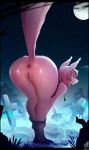  anthro anus bent_over butt canid canine catcouch clothing detailed_background ear_piercing ear_ring female genitals hi_res mammal moon night panties panties_down piercing presenting presenting_hindquarters pussy raised_tail smile solo underwear 