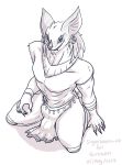  anthro anthrofied chiropteran claws clothed clothing fan_character fangs fur hi_res kneeling male mammal muscular muscular_anthro muscular_male open_mouth open_smile partially_clothed simple_background smile solo vipery-07 white_background 