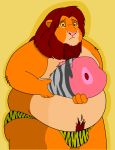  2012 anthro anthrofied belly bulge clothing digital_drawing_(artwork) digital_media_(artwork) disney eating felid fender1988 food lion male mammal mane meat moobs nipples overweight overweight_anthro overweight_male pantherine simba simple_background solo the_lion_king underwear 