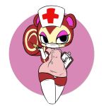  abstract_background animal_crossing anthro chibi clothing female legwear makeup mammal mask nintendo nurse pecan_(animal_crossing) rodent sciurid solo stockings syringe video_games vono wide_hips 