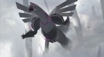  absurdres asteroid_ill cloud flying fog gen_2_pokemon gen_4_pokemon gen_5_pokemon highres legendary_pokemon mythical_pokemon no_humans palkia pillar pokemon pokemon_(creature) scenery sigilyph silhouette xatu 