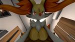  2018 3d_(artwork) absurd_res anthro big_breasts black_body black_fur blush bodily_fluids braixen breasts computer detailed_background digital_media_(artwork) digitigrade dipstick_tail door drooling featureless_breasts female female_on_top first_person_view fur hi_res kristall_krit looking_at_viewer multicolored_body multicolored_fur multicolored_tail nintendo on_top picture_frame pok&eacute;mon pok&eacute;mon_(species) red_eyes saliva smile solo source_filmmaker stick video_games white_body white_fur white_wall yellow_body yellow_fur 