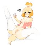  2020 animal_crossing anthro beverage blush breasts canid canine canis clitoris clothed clothing digital_media_(artwork) domestic_dog female fredek666 genitals hand_on_leg hand_on_thigh hi_res inverted_nipples isabelle_(animal_crossing) looking_at_viewer lying mammal navel nintendo nipples on_back open_shirt presenting presenting_pussy pussy shih_tzu shirt simple_background solo spread_legs spreading topwear toy_dog unbuttoned_shirt video_games white_background white_thigh_highs 